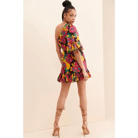 La Maison Talulah Barcelona Bloom One Shoulder Floral Mini Dress Size M - Picture 2 of 9